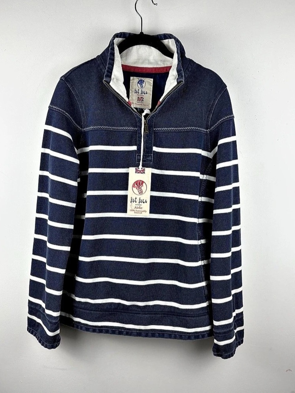 Fat Face Airlie Women's 1/4 Zip Mock Neck Striped Nautical Sweatshirt Sweater 8